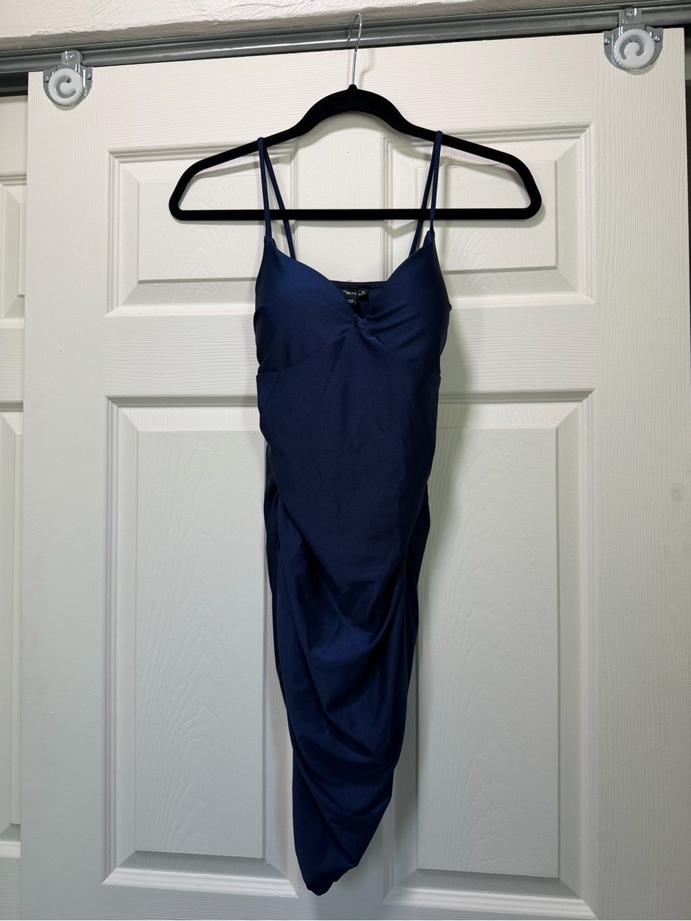 Windsor Navy Ruched Mini Dress with Spaghetti Straps